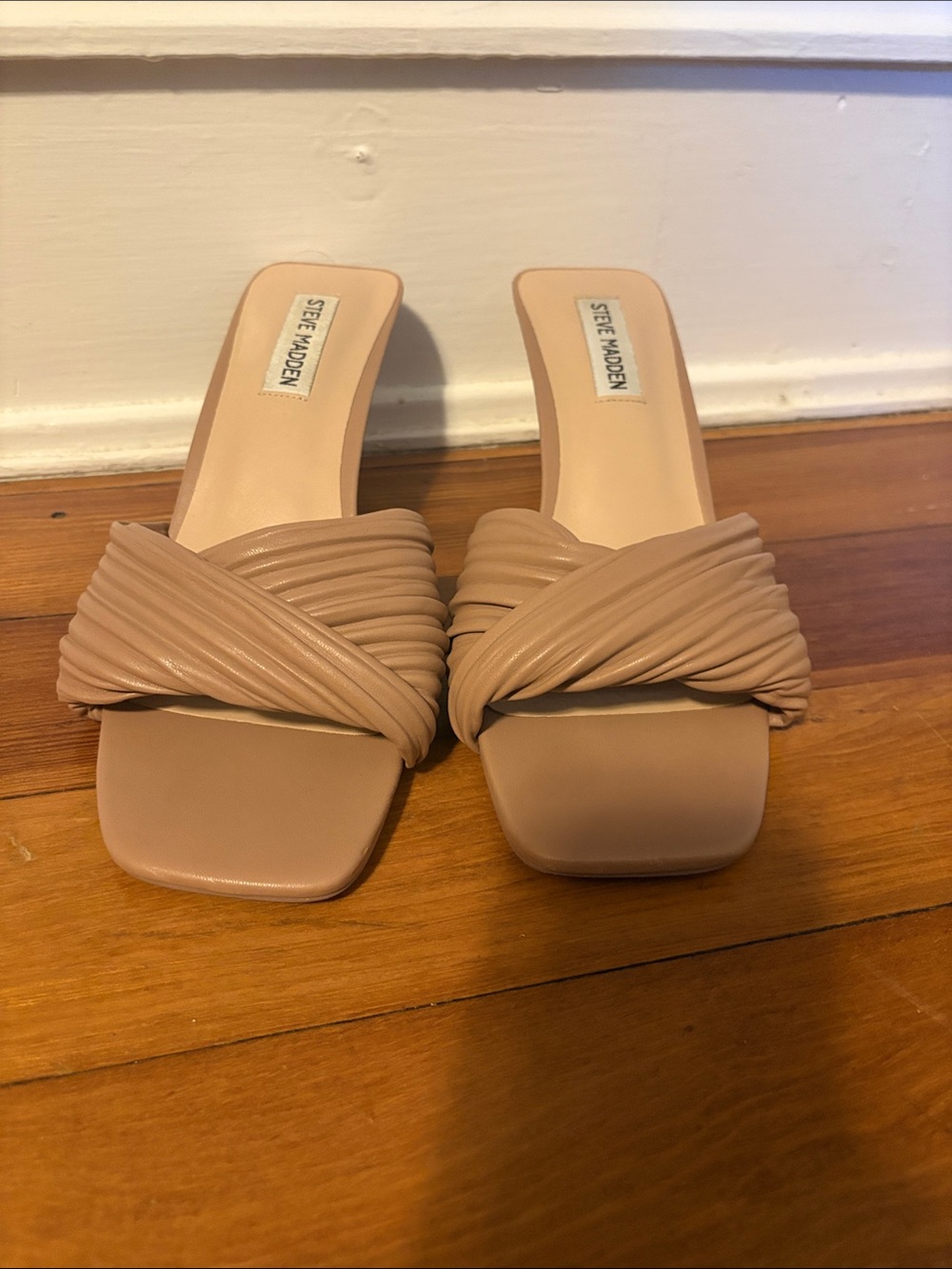 Steve Madden Taupe Braided Strap Kitten Heel Mules Size 9 - Picture 2 of 7
